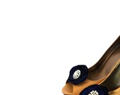 Navy Blue Bridal Shoe Clip - Pair of Flowers in Navy Blue. Something Blue for Nautical Wedding.