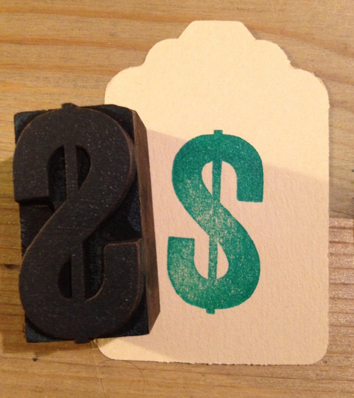 Antique Letterpress Wood Type Printer's Block Dollar Sign