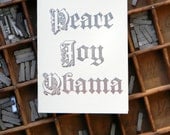 CLEARANCE SALE Peace Joy Obama Letterpress Seasonal Notecard - Set of 10 Cards