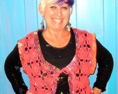 SALE Upcycled crochet vest cropped sequins lagenlook
