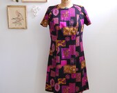 Vintage 1960s Dress - 60s Printed Shift Dress - The Macy - PLUS SIZE