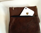 Handmade Dark Brown Leather zippered Coin Purse or Small Clutch