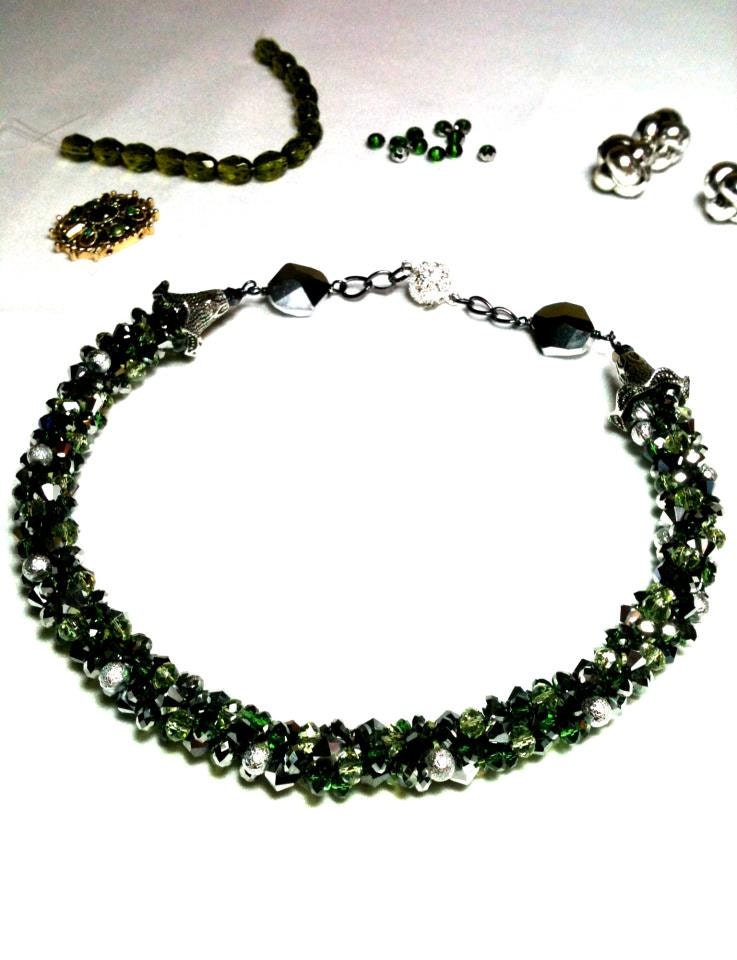 Emerald Forest Crystal Kumihimo Necklace by Cara's Creations