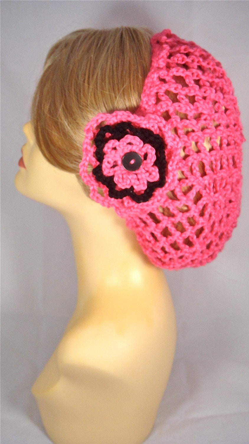 Handmade Hot Pink Vintage-Style Snood with Matching Flower Clip