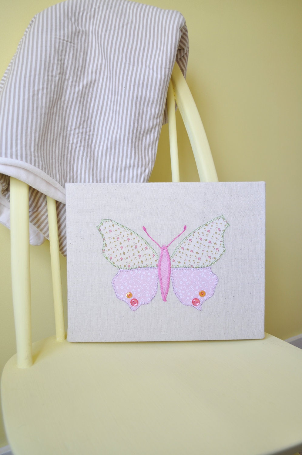 Butterfly canvas applique, baby or children's bedroom or nusery picture