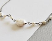 Coin Pearl Necklace, Sterling Silver Pearl Necklace-Winter Moon Pendant
