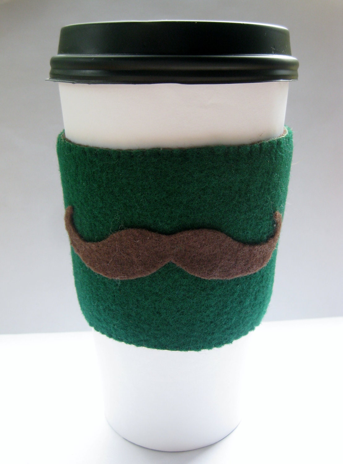 Mustache Felt Cup Sleeve for Fancy Beverage Times - Green