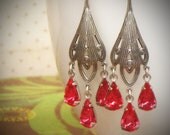 Rose Pink Rhinestone Earrings, Gatsby, Chandelier, Petal