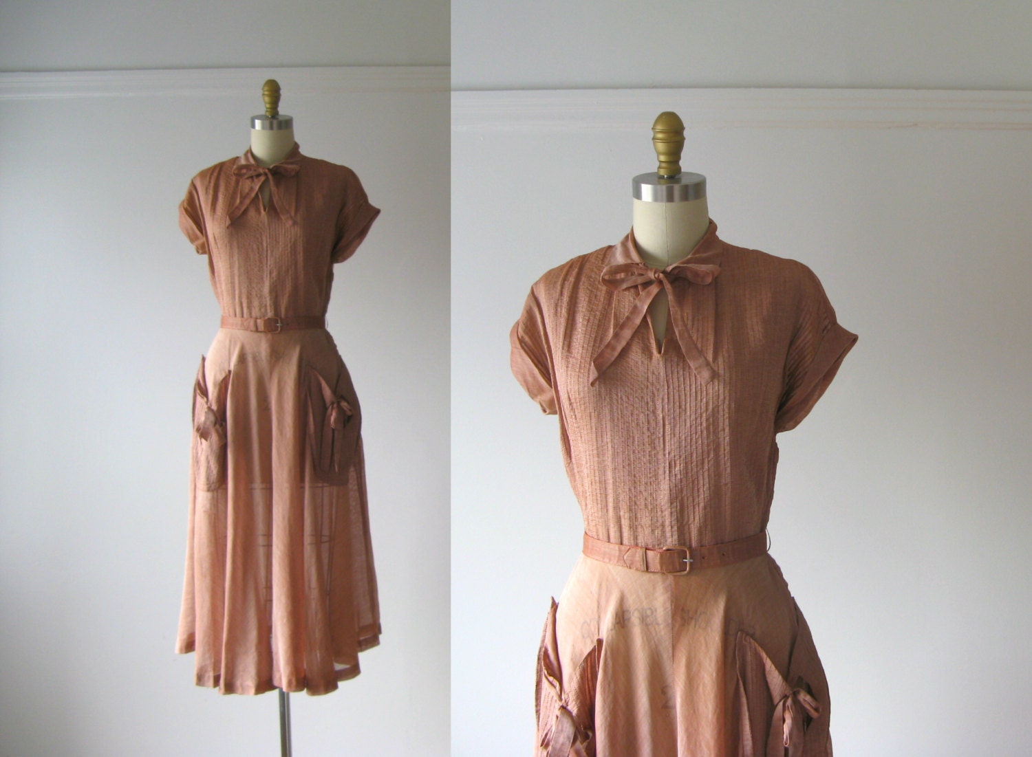 vintage 1940s dress / 40s dress / Dusty Rose
