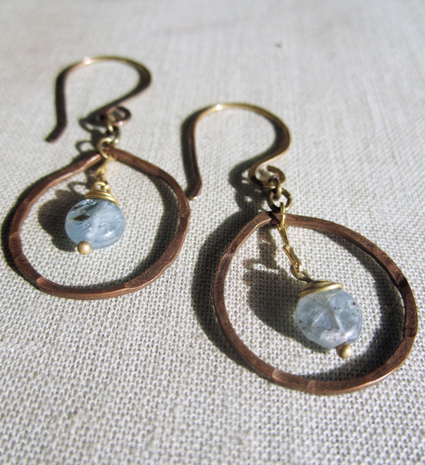 Everdeen Earrings in Iolite - Faceted Iolite with Hammered Copper and Brass