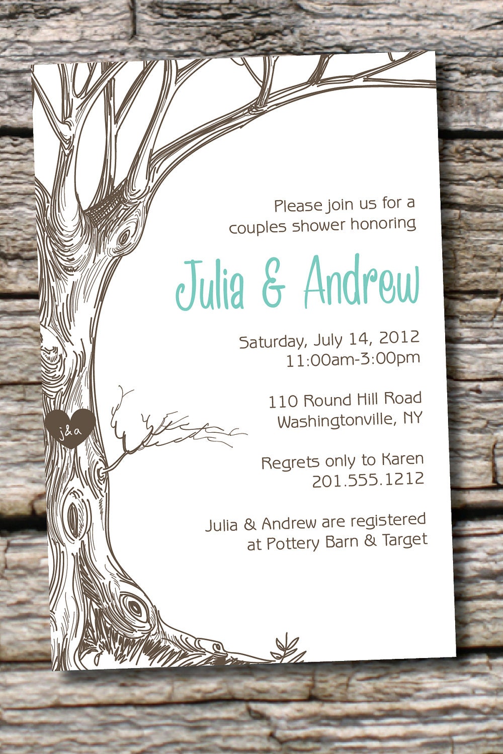VINTAGE TREE Initials Couples Shower Bridal Shower Invitation - You Print, DIY, Digital File