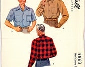 SALE 1940s Men's Western Rockabilly Shirt Vintage Sewing Pattern Size Large L McCall 5863