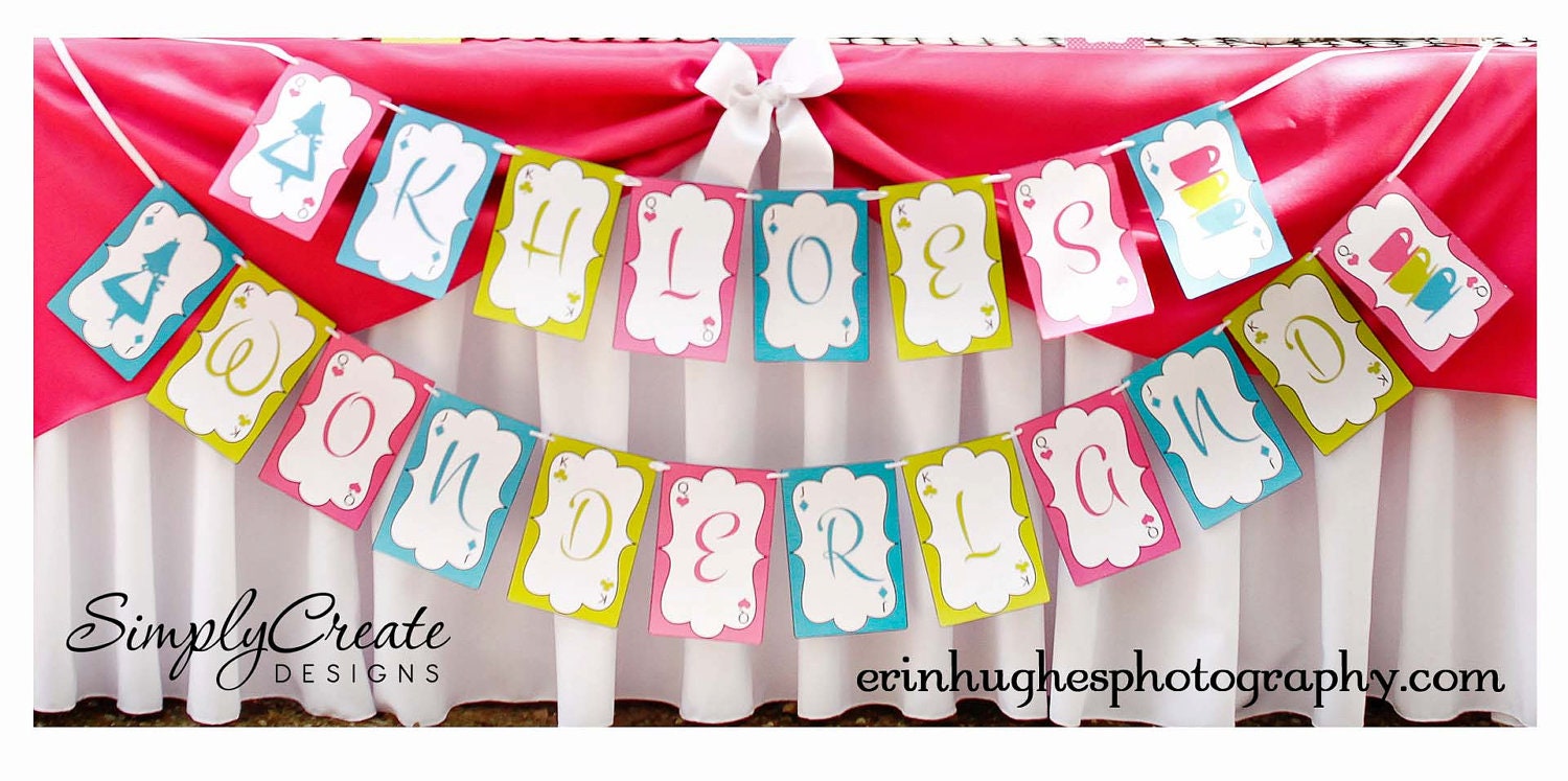 Alice In Wonderland Inspired Banner DIGITAL File 8.5 x 11 Jpeg Files Personalized DIY Il_570xn