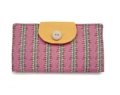 Cotton Wallet  -  Pinkish Purple and Curry Yellow Bi-fold Wallet with Zip Pouch