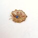 Wire Mesh Jewelry Sapphire Blue Rhinestone Pin Flower Brooch Gold Tone Metal