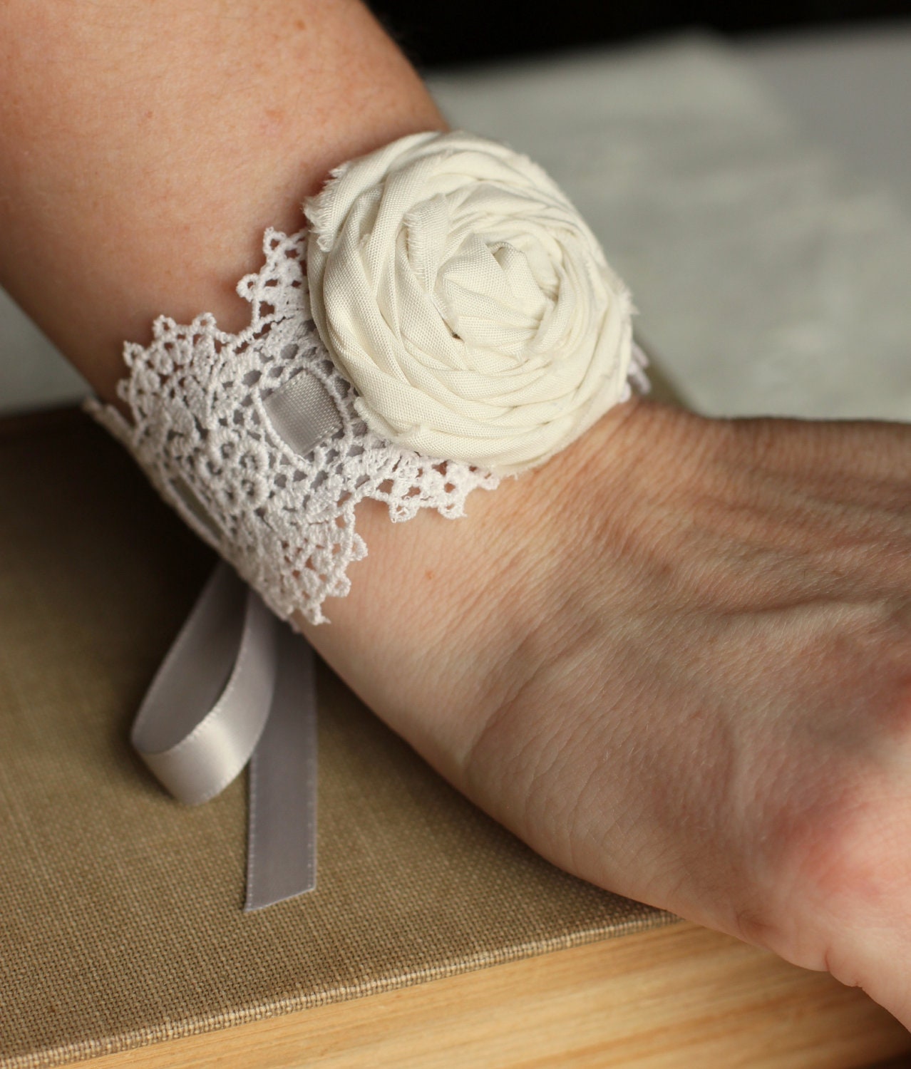 Vintage Lace Bracelet- Bridal Bracelet, Something Old,  Bridesmaid Bracelet, Prom Wrist Corsage, Lace Cuff