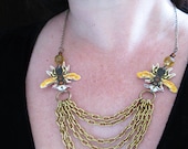 Strand Necklace Goldenrod Gold Bee and Honey Hive Multi Chain Unique Jewelry