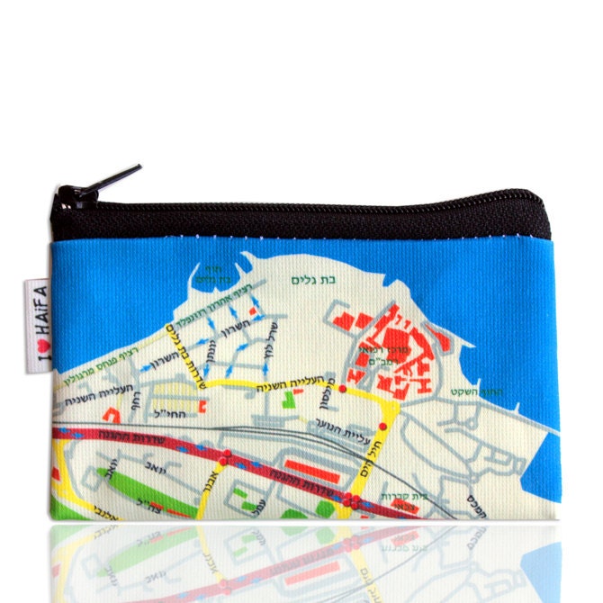 HAIFA MAP WALLET - a souvenir from Haifa Israel with the Bahai gardens and Bat galim area