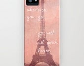 iPhone 5 Hard Case, Travel Quote, Eiffel Tower in Paris, France Photography on a Custom Apple iPhone Case