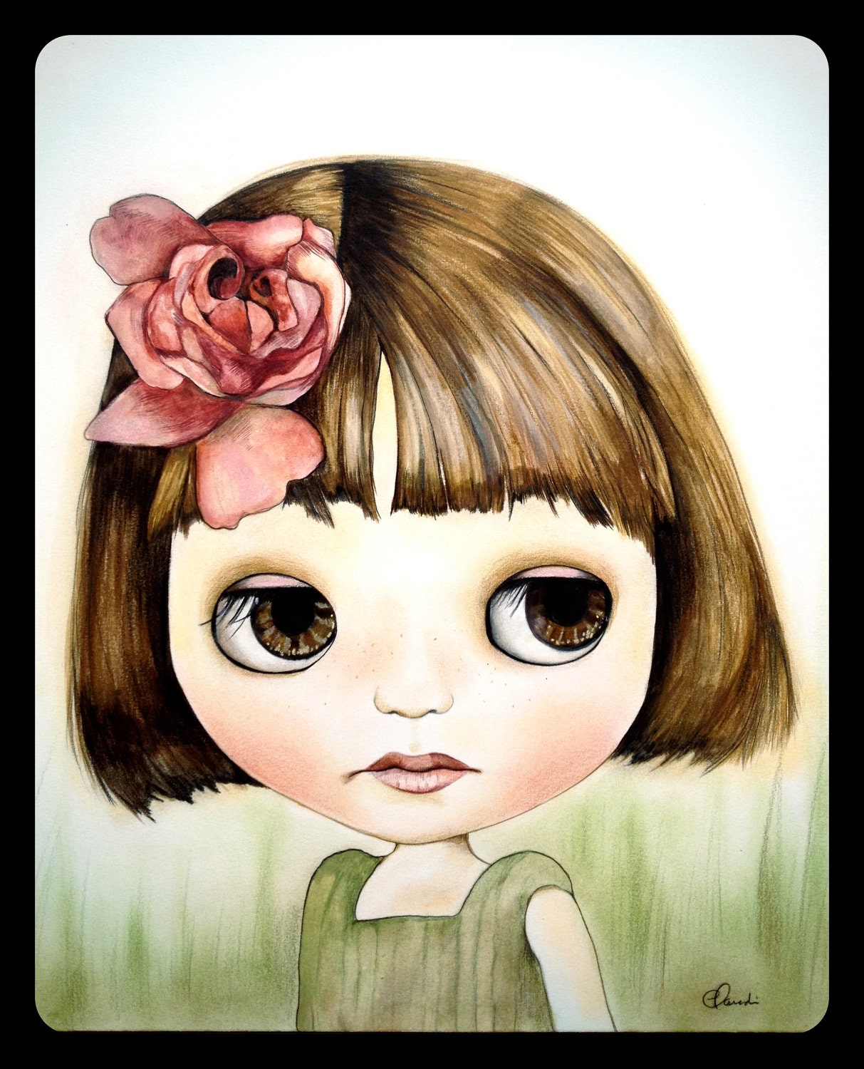 watercolor Blythe doll art print  8x10 inches