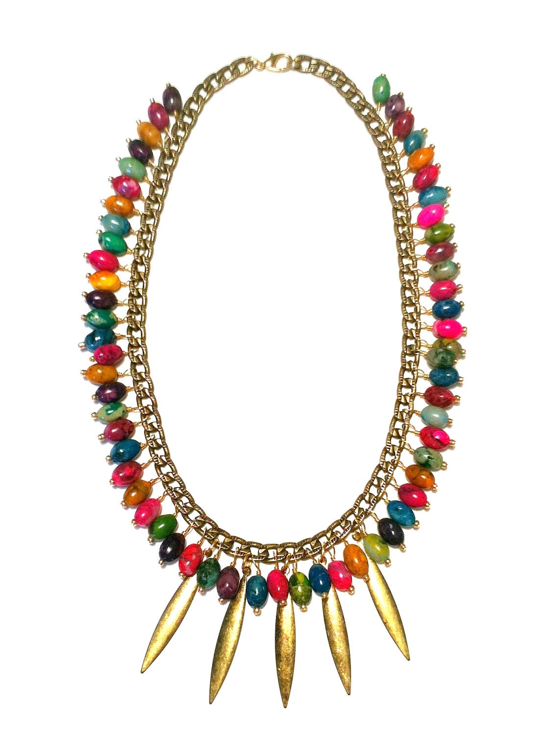 Summer Cluster Necklace-Fringe Necklace, Trendy, Multicolored Necklace, Beadwork, Beaded Necklace, Stone Necklace