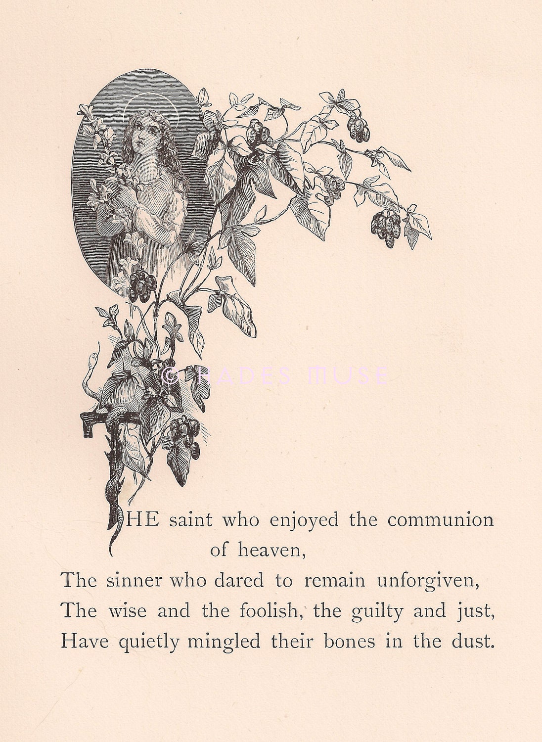 Sinner Dares To Remain Unforgiven-Guilty-Death-Bones And Dust-Victorian Hymn-Poem-Poetry-1800's Antique Vintage Art Print-Gothic