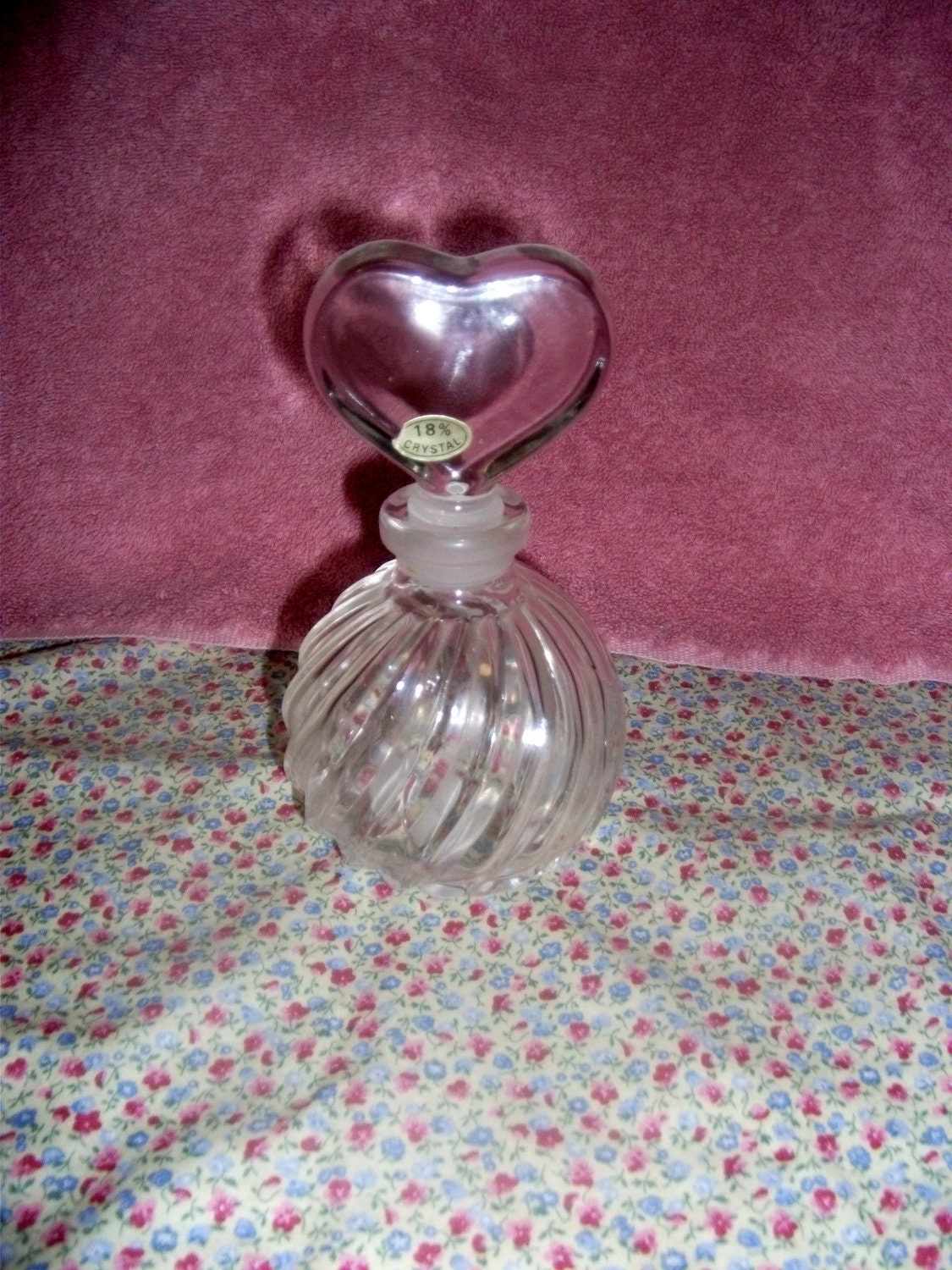 SAlE 1/4 Off Vintage Crystal Perfume Bottle w Heart Shaped Stopper Now Only 6 USD
