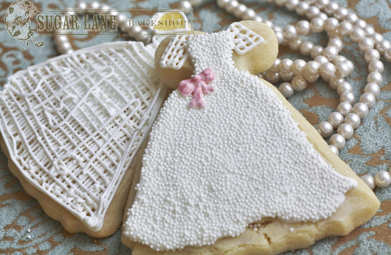 Beaded Wedding Dress Decorated Sugar Cookies