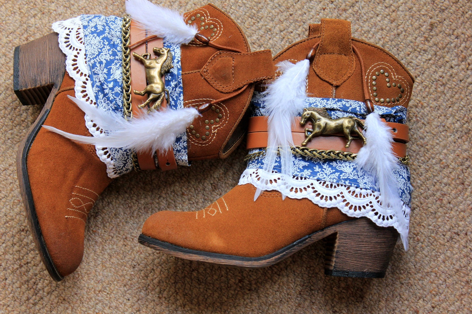 Handmade tan leather cowboy boots US size 7