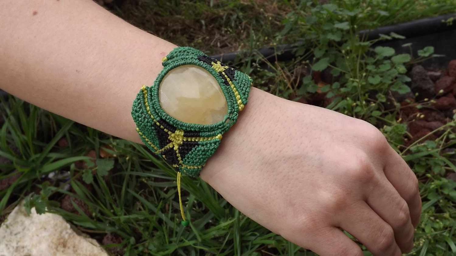 Handmade Macrame Onyx/ Rasta Bracelet/ Gemstone/ Gypsy/ OOAK