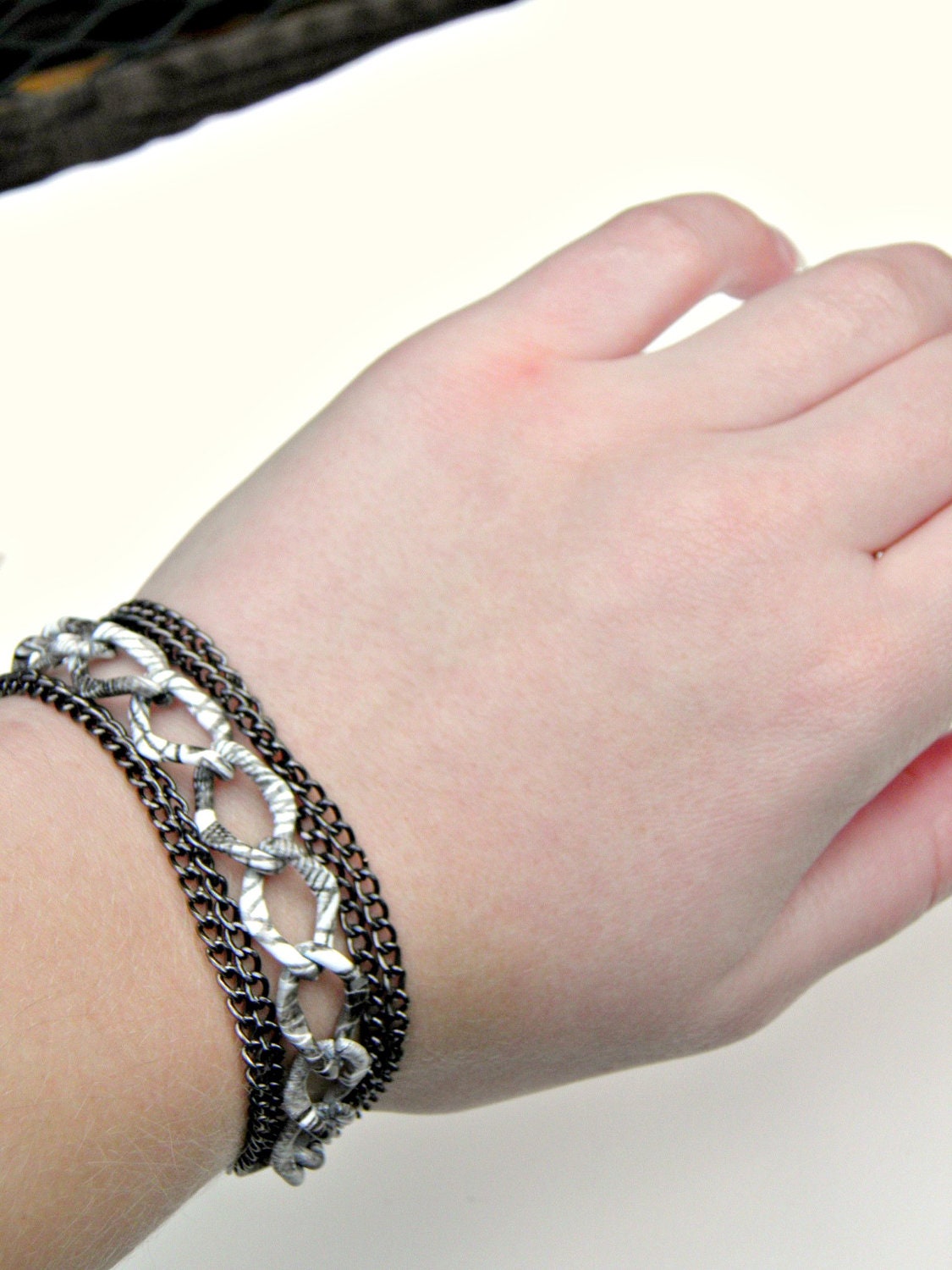 Gunmetal Chain Wrap Bracelet Chunky Curb Chain Bracelet Black White Thick Chain Link Bracelet