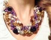 TWISTED, Statement Necklace, Ivory, Gold, Purple, Lavender, Beige, Bold, Chunky, Pearls, Bridal, Bridesmaid, Jewelry by Jessica Theresa