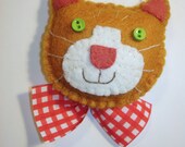 Hand-Stitched Ginger/Orange Cat Felt Christmas Ornament  - Folk Art Christmas Decoration