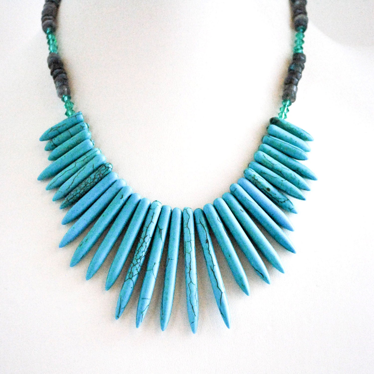Gold, and Turquoise Statement Necklace - OOAK