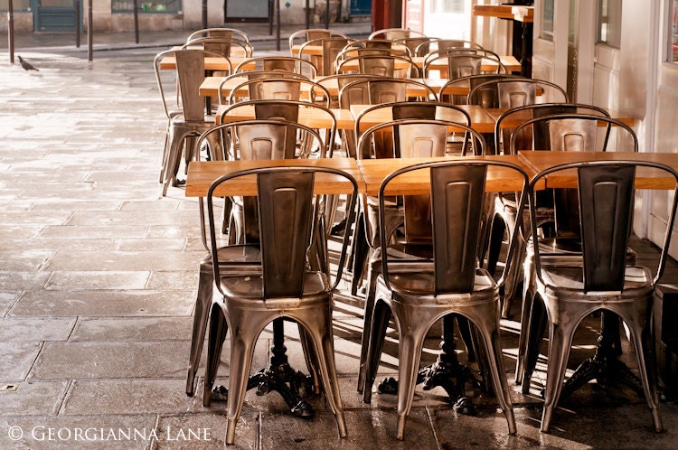 Paris Photograph - Chairs in Paris Cafe, Fine Art Photo, Bistro Home Decor, Kitchen Decor