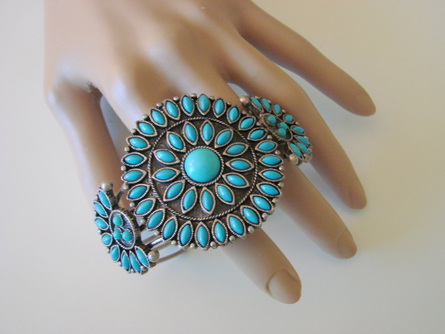 Wide Avon Petit Point Faux Turquoise Cuff Bracelet (Southwestern Style)