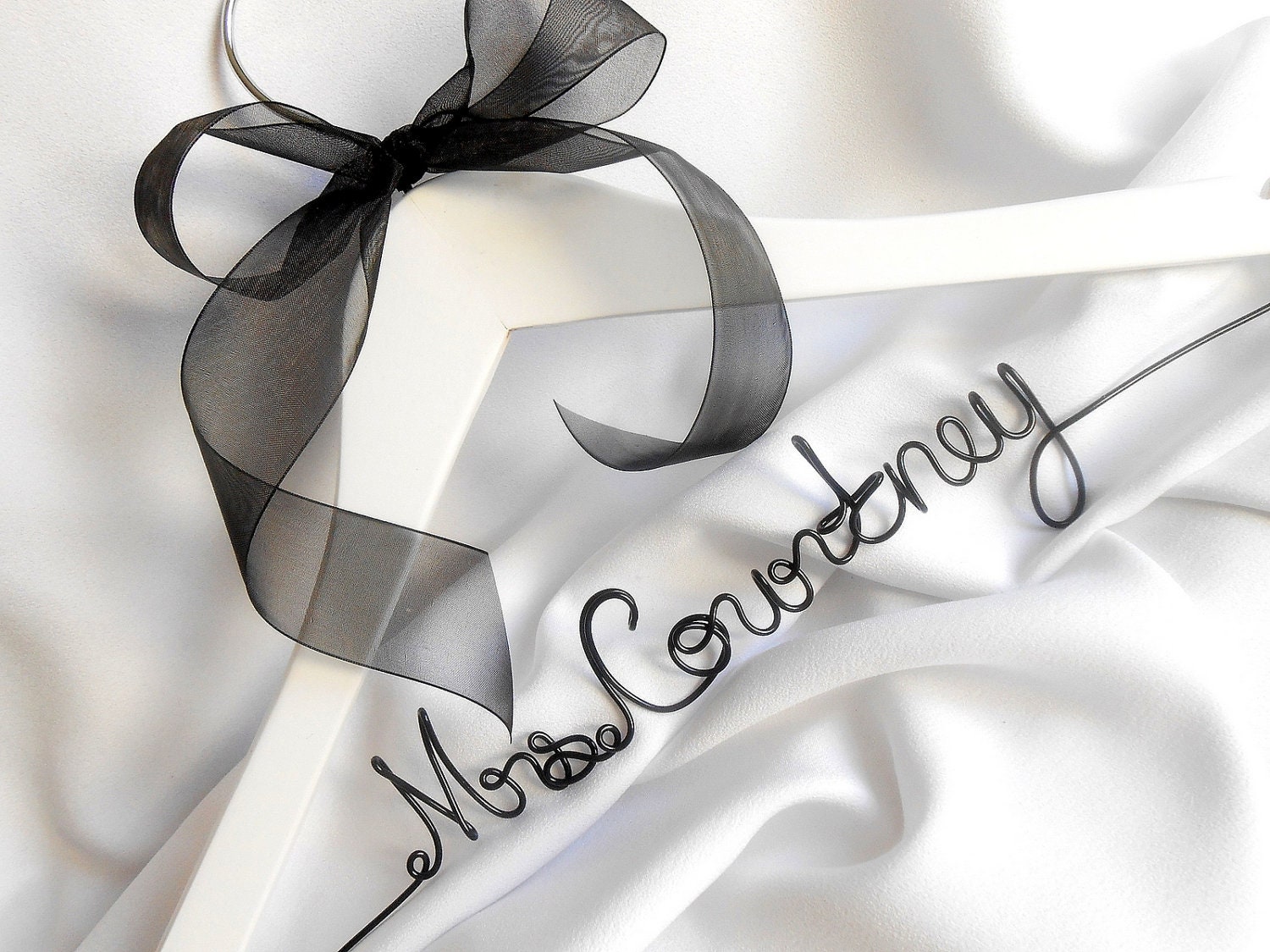Personalized Wedding Hanger With Sheer Or Satin Ribbon, Quality Bridal Accessories, Engagement Gift Ideas