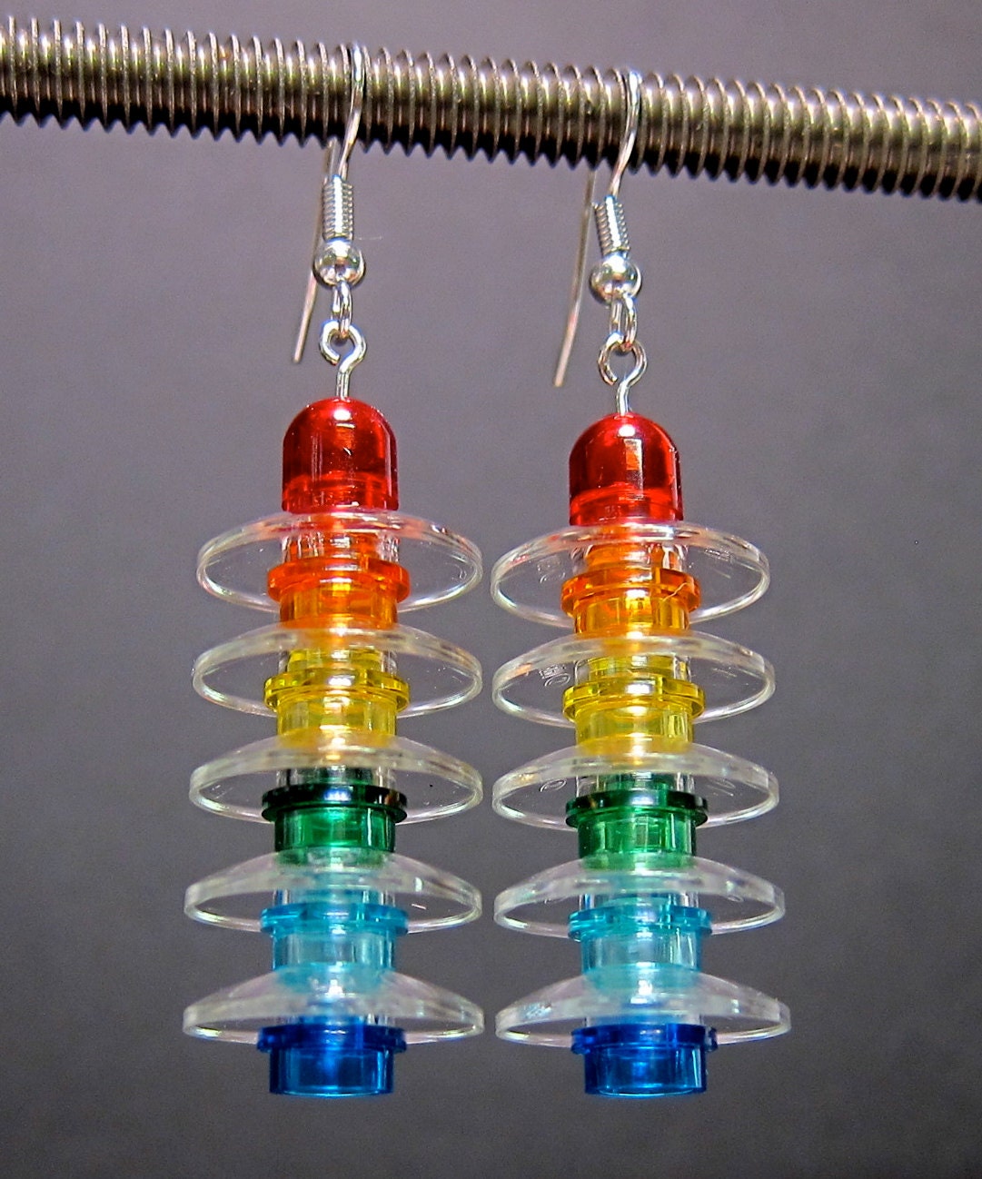 Rainbow and clear earrings with silver plated ear wires