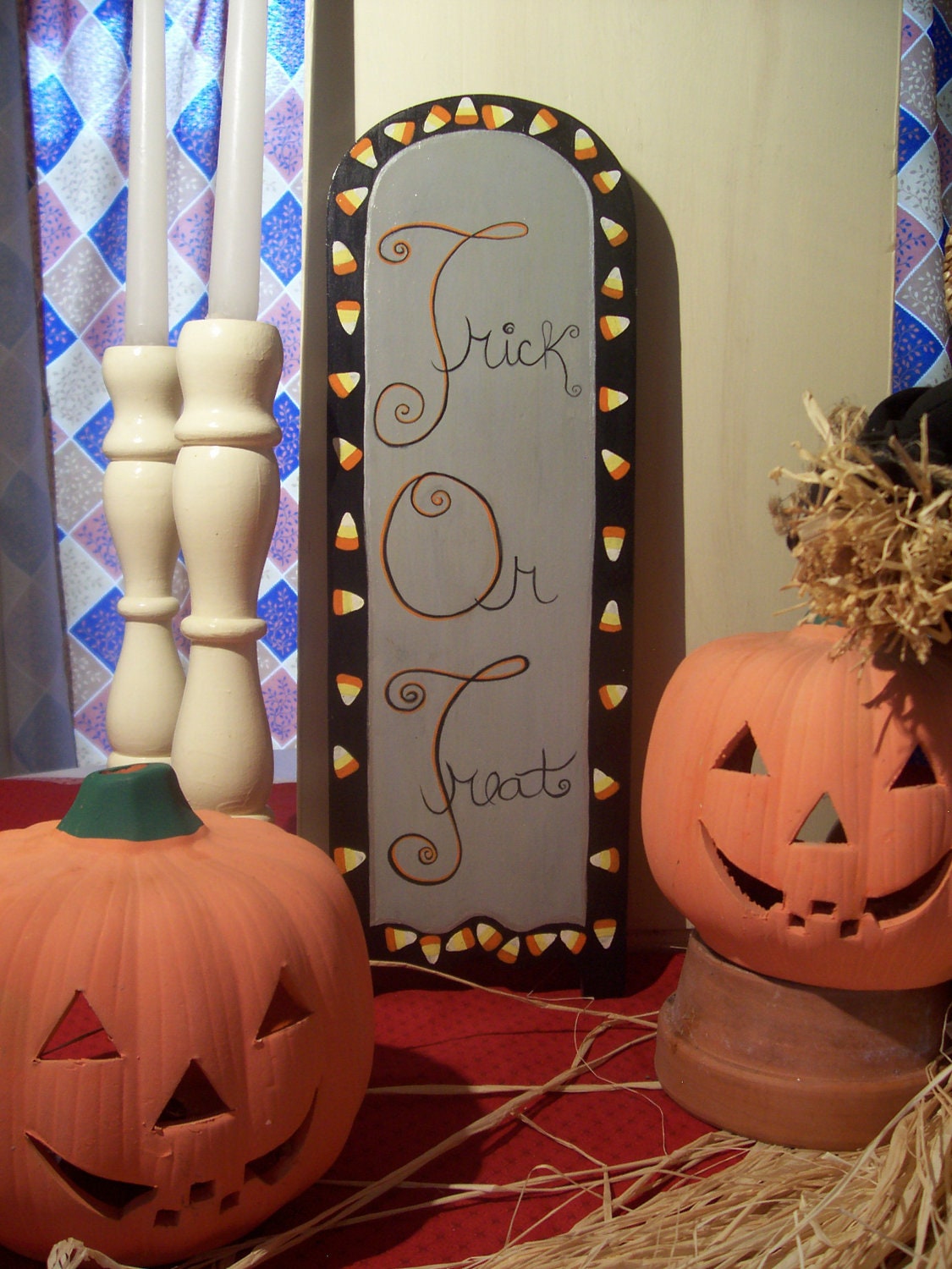 Tick, or, Treat, Wood Plaque, Candy Corn, Halloween, Sign, Door Ar, Wall Hanging, Hand Painted