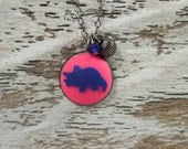 SWEET TRICERATOPS Necklace - Best Friend - Sister - BFF - Friendship - Navy Blue and Hot Pink Dinosaur Necklace by Blissful Bird Studio