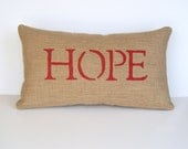 burlap HOPE pillow, decorative inspirational word pillow, home decoration, gift under 30 by whimsysweetwhimsy