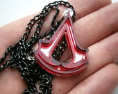Assassins Creed Necklace , Laser Cut Red and Mirror Assasins Creed Pendant Necklace - Sale 25 %
