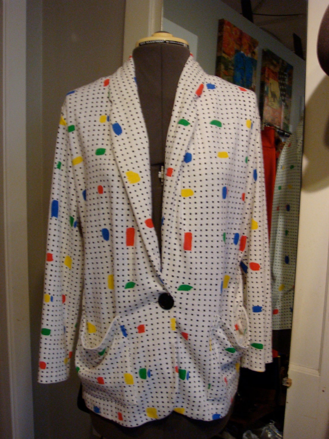 Vintage 1980's Cotton Long Sleeve Jacket with Colorful Accents