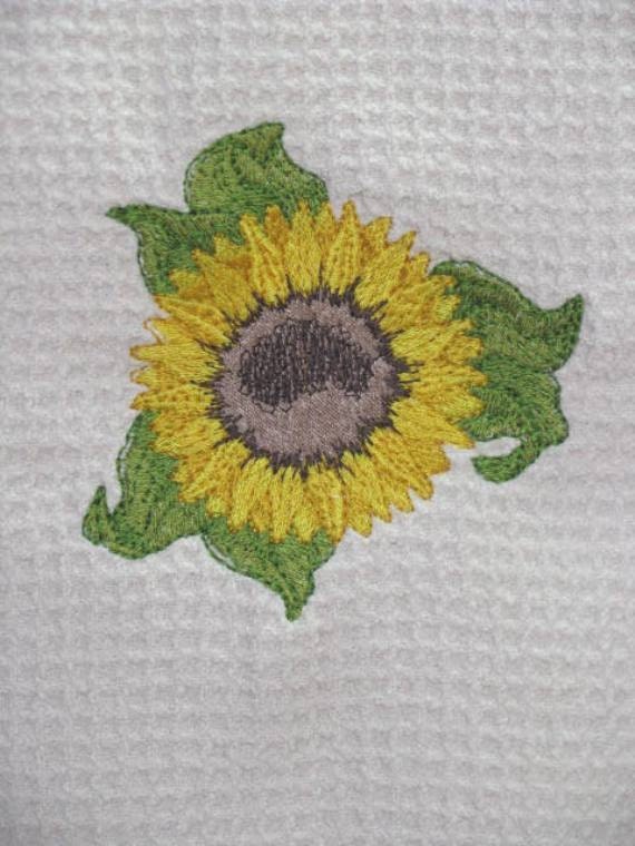 Embroidered Sunflower Microfiber Waffle Weave Hand Towel