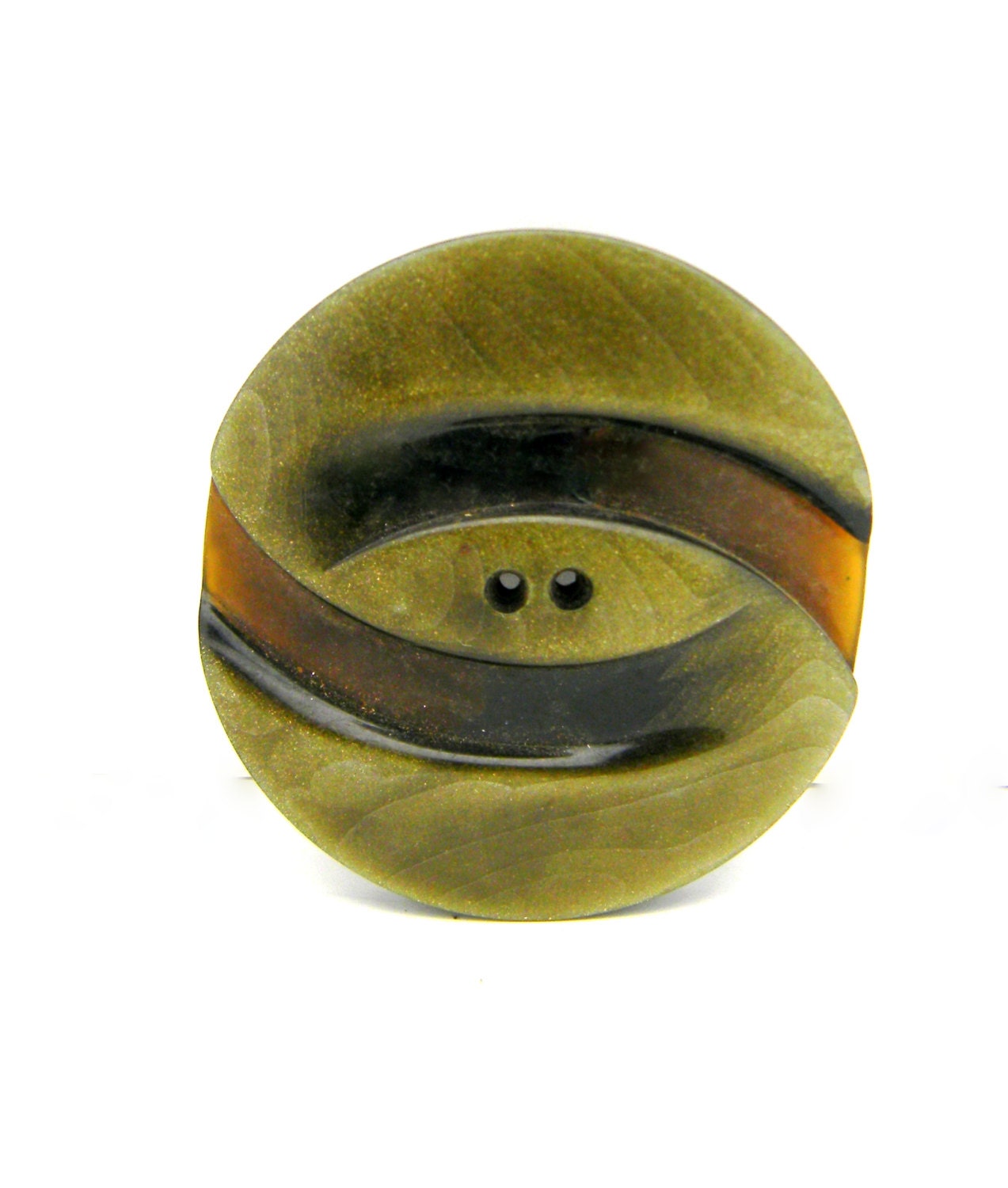 Olive Lucite Button, Vintage Sewing, Large Button, 1940s, Art Deco, Green