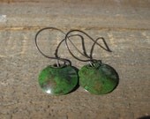 Bohemian Moss Green earrings- Copper patina earrings with silver earwires