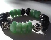 Black Ivy green quartz and black lava stone stretchy bracelet
