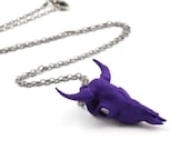Purple Bison Skull Necklace, funky pendant, cool jewelry, cool animal pendant, buffalo skull, animal skull jewelry