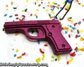 Dark Pink Glitter Gun Pistol Necklace