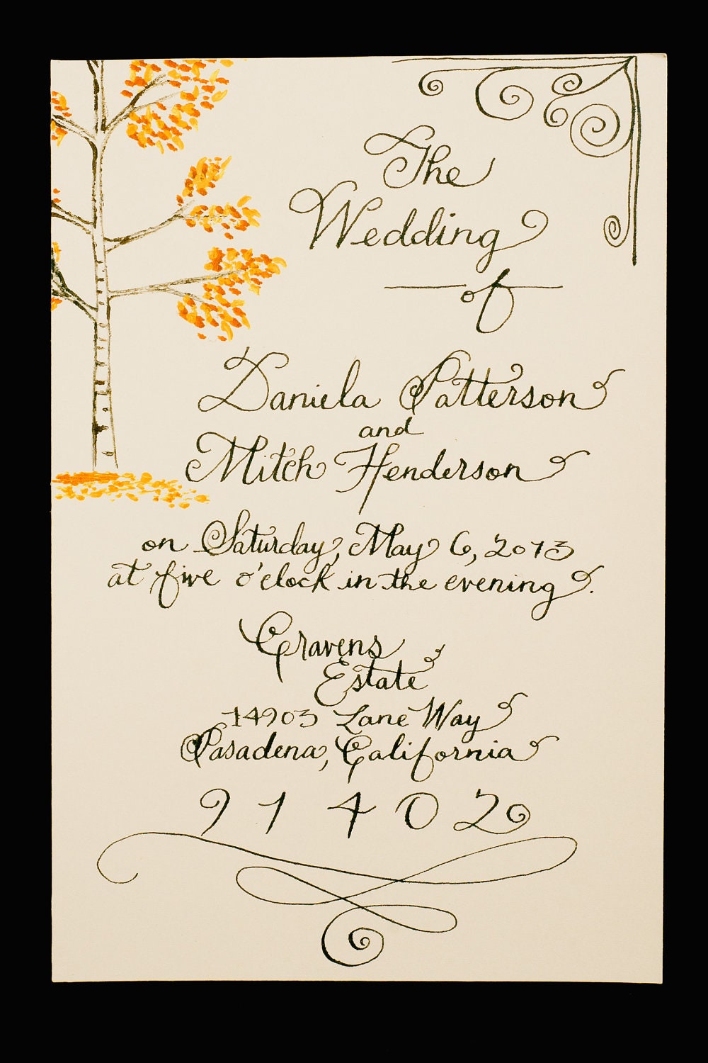 Handpainted wedding invitation